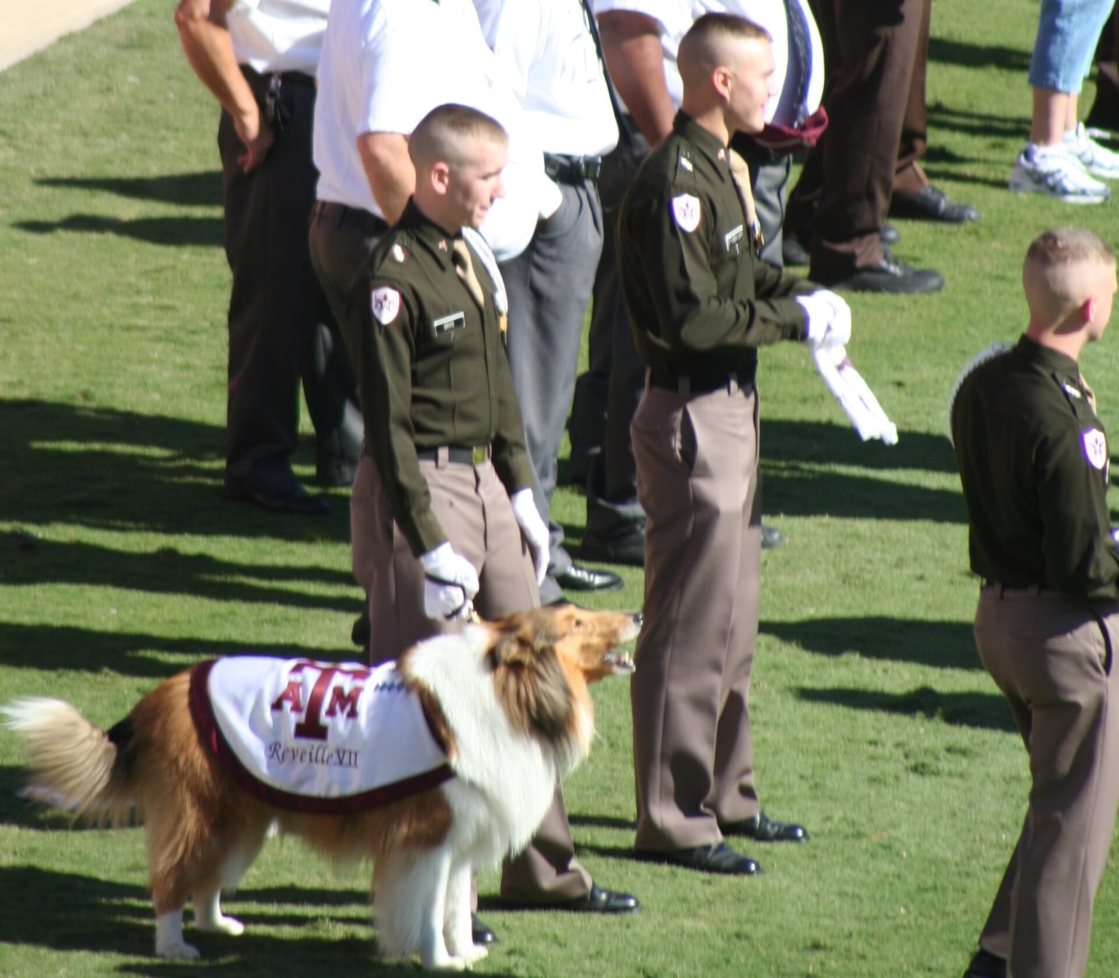 Reveille on the field with members of the Corps of Cadets